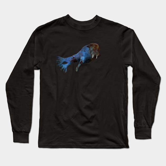 Galaxy Walrus Long Sleeve T-Shirt by Kristal Stittle